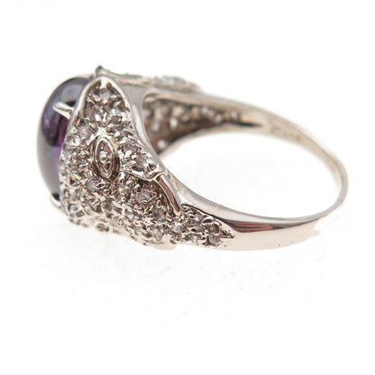925 Sterling Silver Purple & White C Z Panther Ring Size 9.25