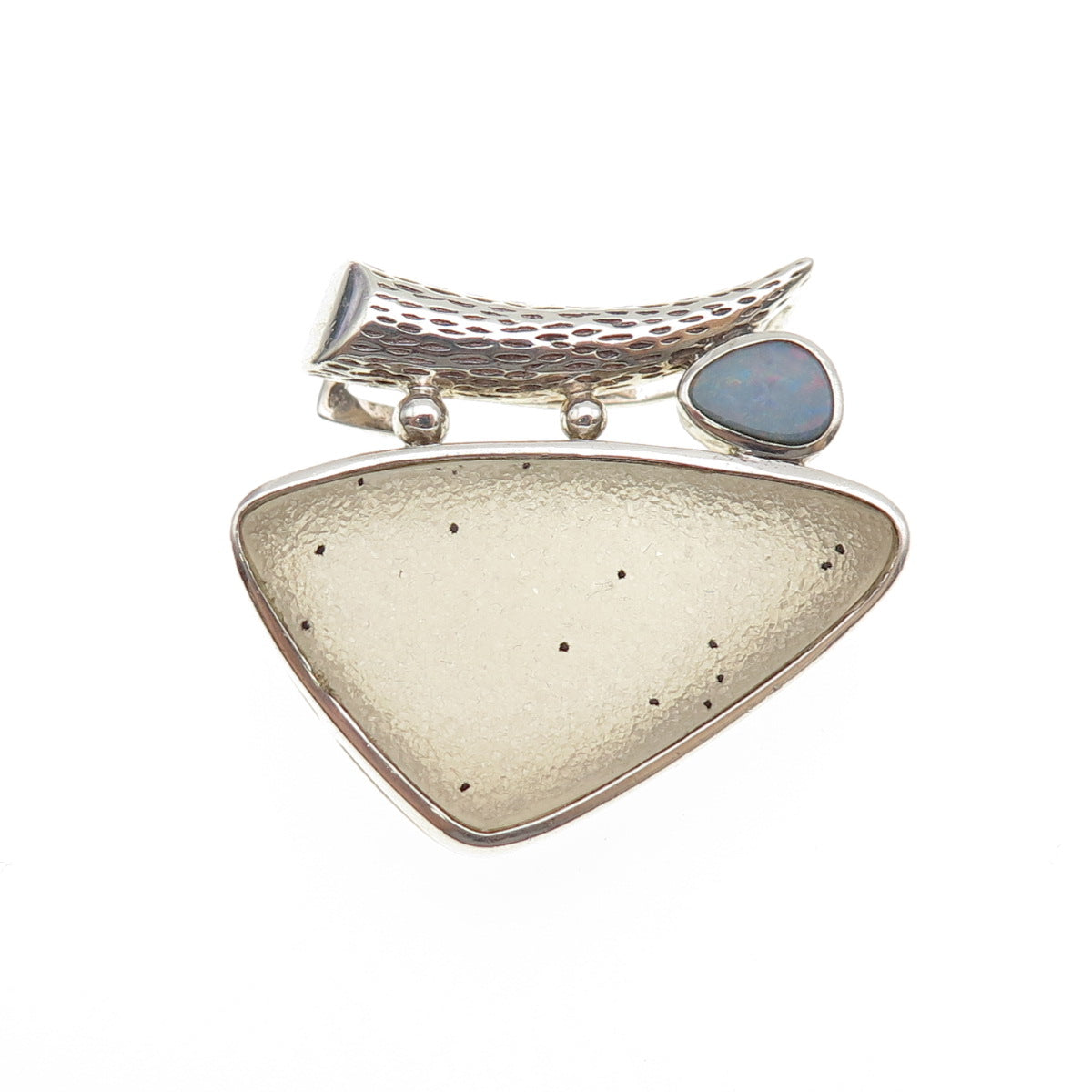 Whitney Kelly Sterling Silver Vintage Real Druzy & Opal Modernist Slide Pendant