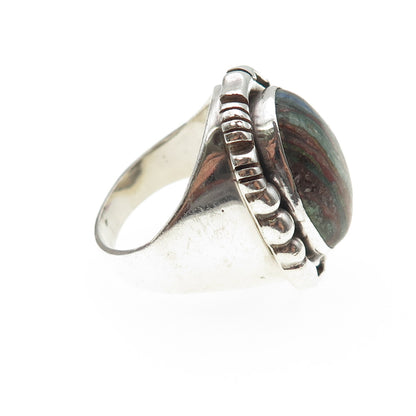 E. Jackson Old Pawn 925 Sterling Silver Vintage Rainbow Calsilica Ring Size 9.75