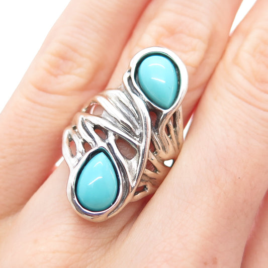 HAGIT GORALI 925 Sterling Silver Vintage Real Turquoise Modernist Ring Size 6