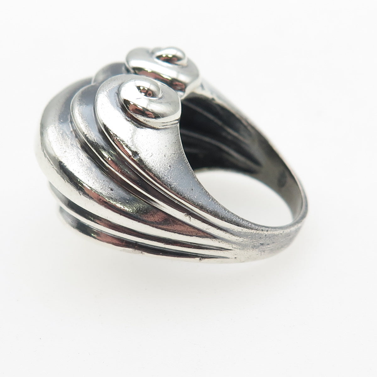 925 Sterling Silver Vintage Modernist Ribbed Oxidized Statement Ring Size 6