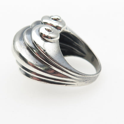 925 Sterling Silver Vintage Modernist Ribbed Oxidized Statement Ring Size 6
