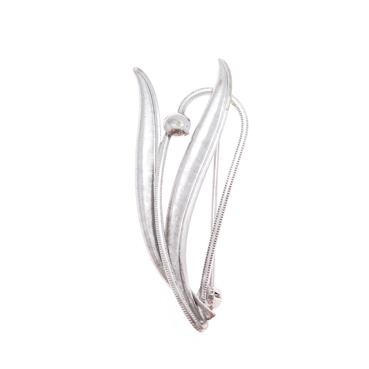 CURTIS CURTMAN 925 Sterling Silver Vintage Modenrist Floral Leaf Pin Brooch