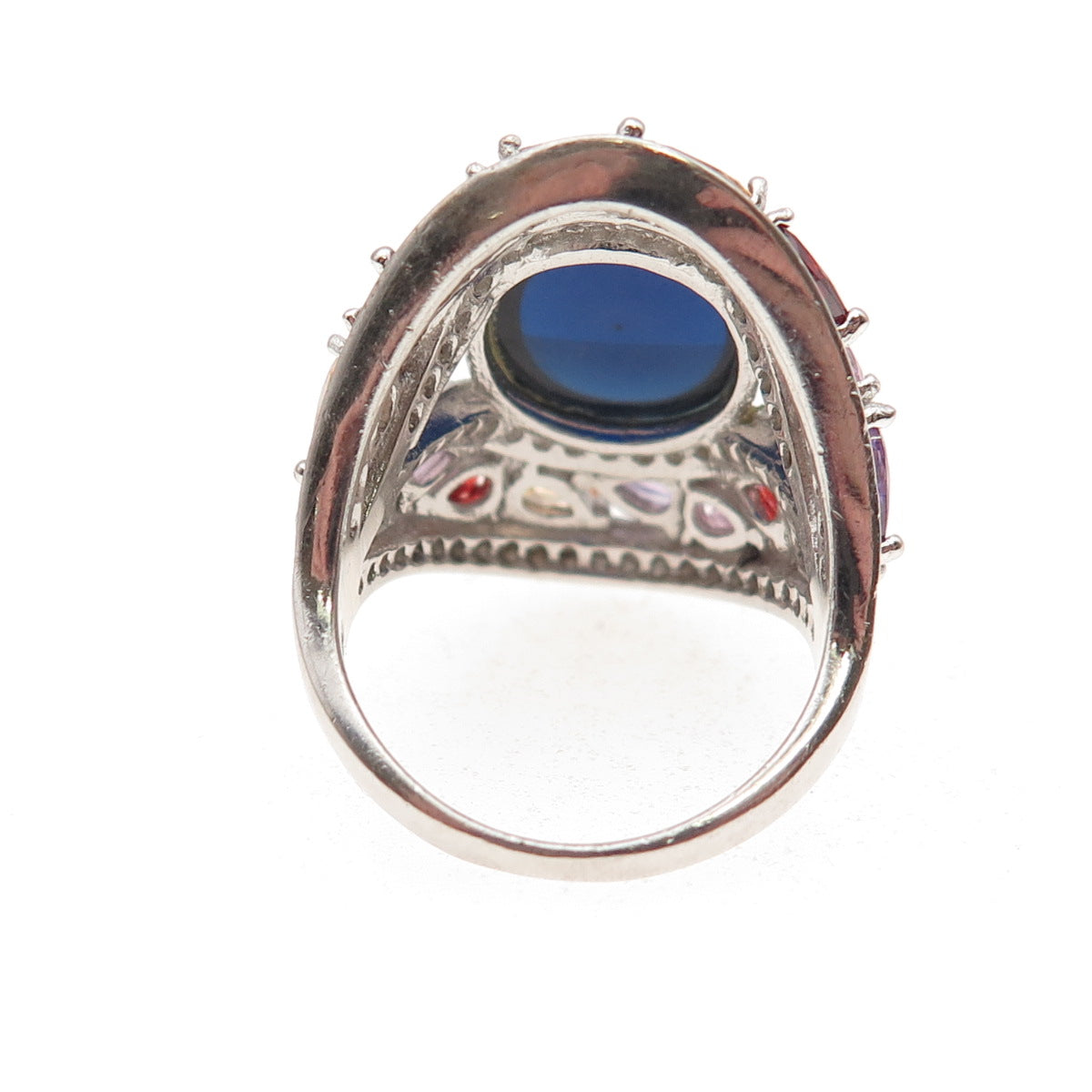 925 Sterling Silver Multi-Color C Z Cluster Ring Size 7
