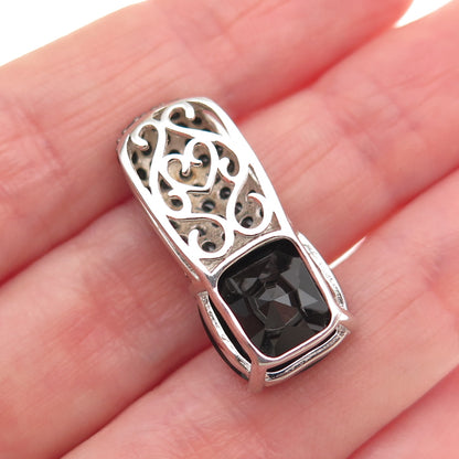 925 Sterling Silver Real Cushion & Round-Cut Black Spinel Slide Charm Pendant
