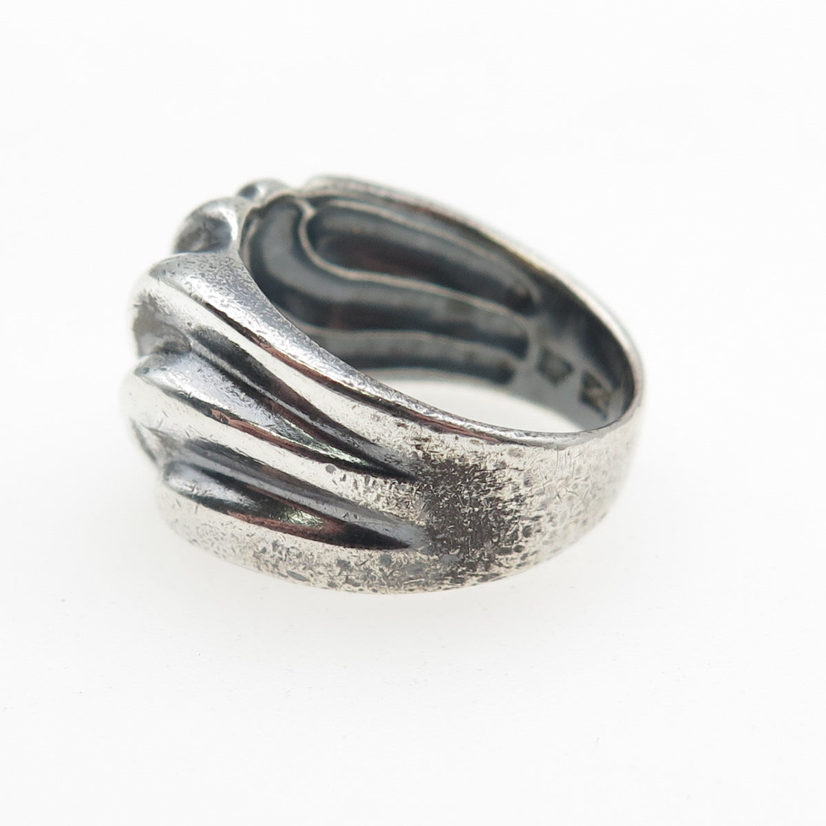 CHAPAL ZENRAY Sterling Silver Vintage Modernist Ribbed Oxidized Ring Size 7.25