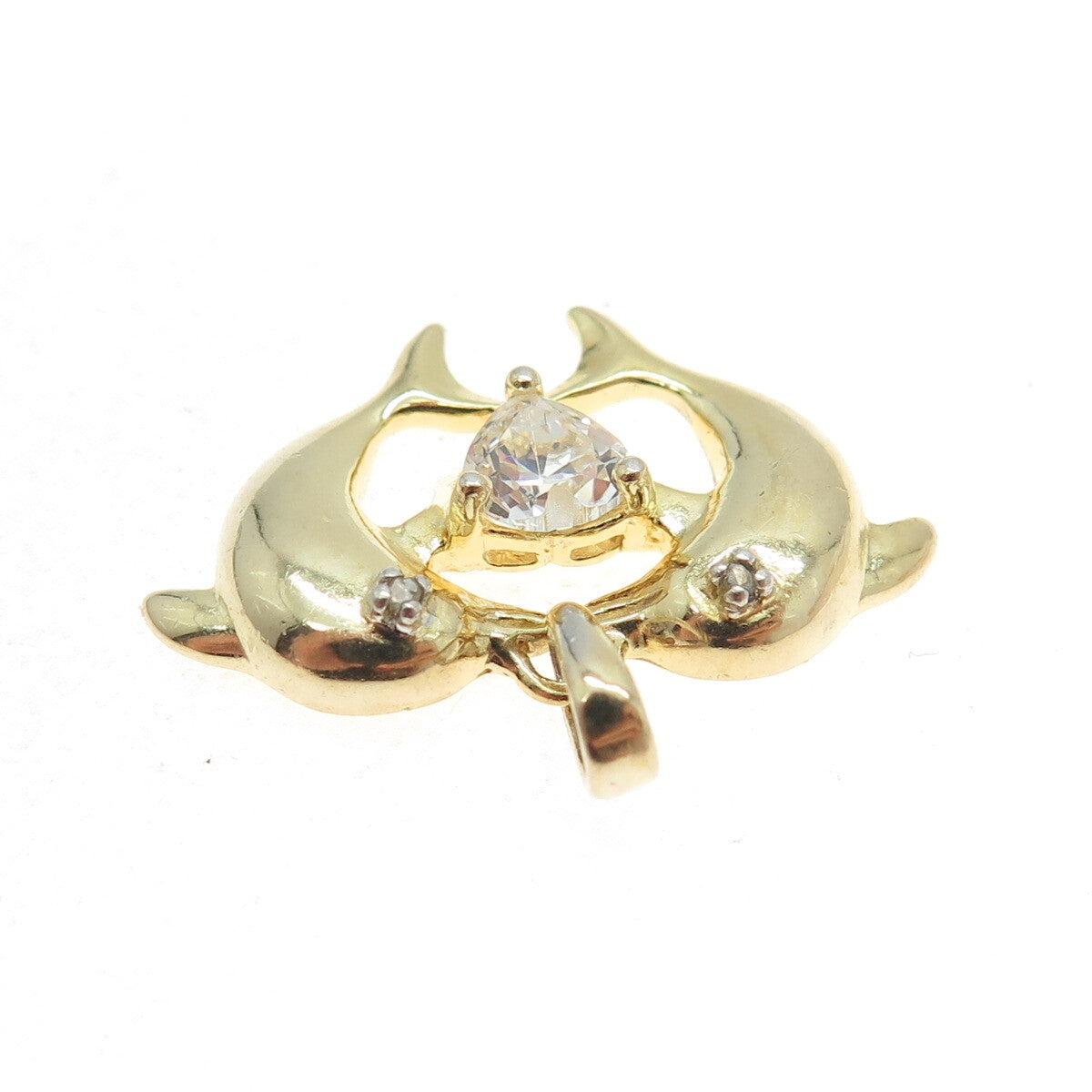 ROSS SIMONS 925 Sterling Gold Plated Diamond & C Z Couple of Dolphins Pendant