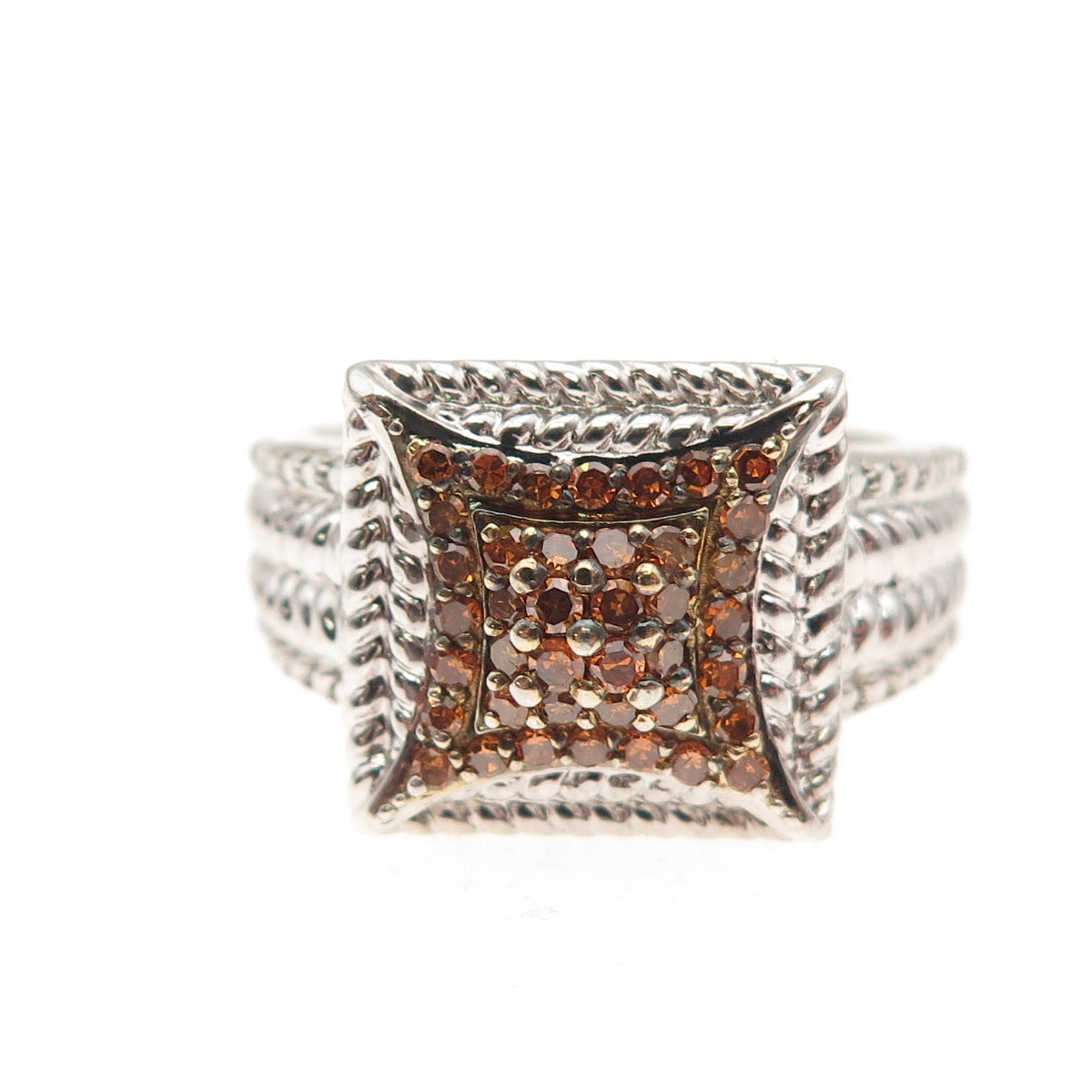 925 Sterling Silver Real Round-Cut Cognac Diamond Adjustable Ring Size 6.75