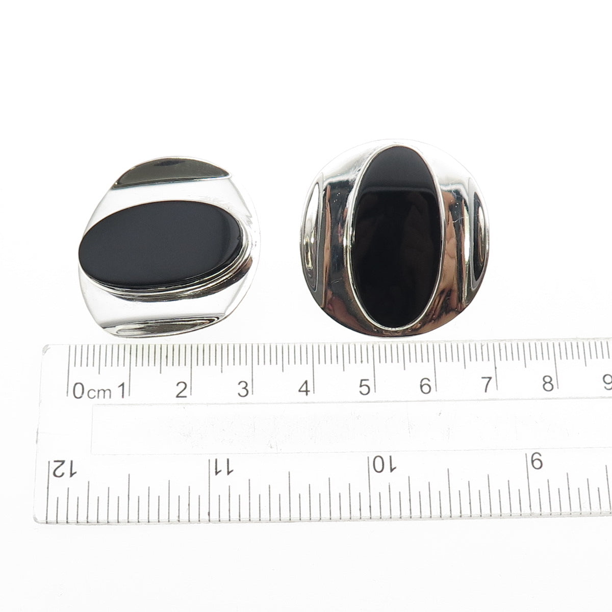 STEO 925 Sterling Silver Vintage 1984 Real Black Onyx Modernist Earrings