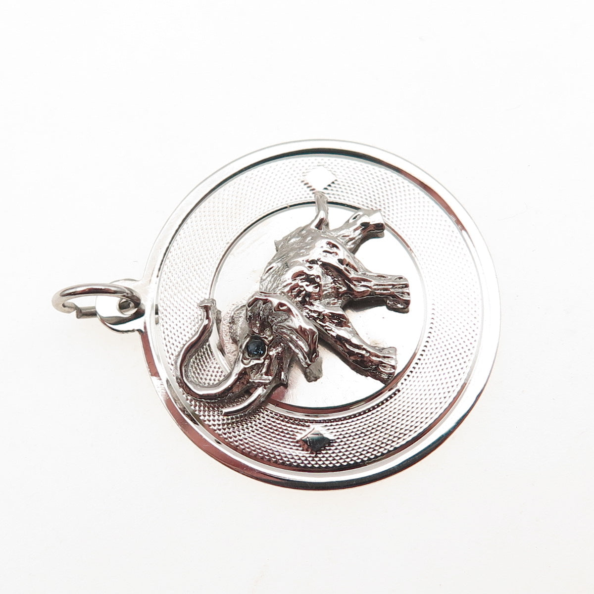 925 Sterling Silver Vintage Blue Rhinestone Elephant Charm Pendant