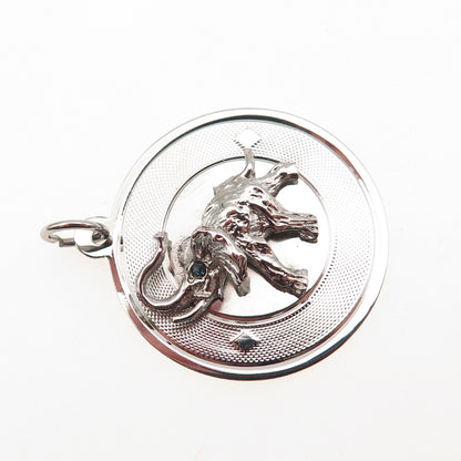 925 Sterling Silver Vintage Blue Rhinestone Elephant Charm Pendant