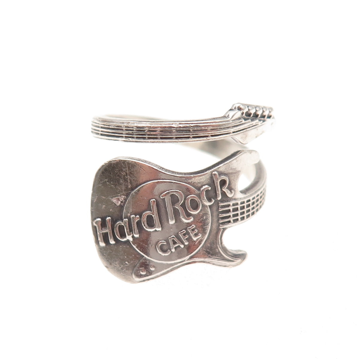 925 Sterling Silver Vintage Hard Rock Cafe Guitar Adjustable Ring Size 7.25
