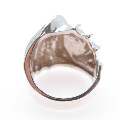 925 Sterling Silver Vintage Mexico Modernist Wavy Dome Ring Size 7.5