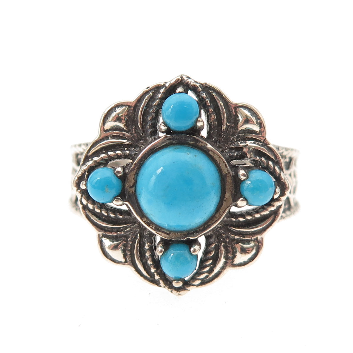 925 Sterling Silver Real Sleeping Beauty Turquoise Oxidized Ring Size 8.25