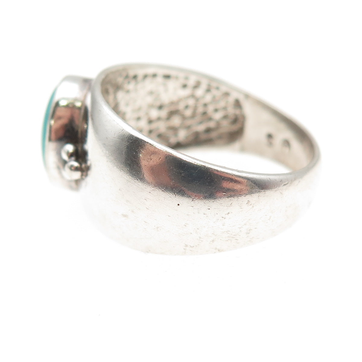 Shube 925 Sterling Silver Vintage Real Turquoise Beaded Oxidized Ring Size 8.75
