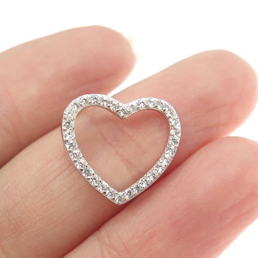 925 Sterling Silver Pave C Z Open Heart Slide Pendant