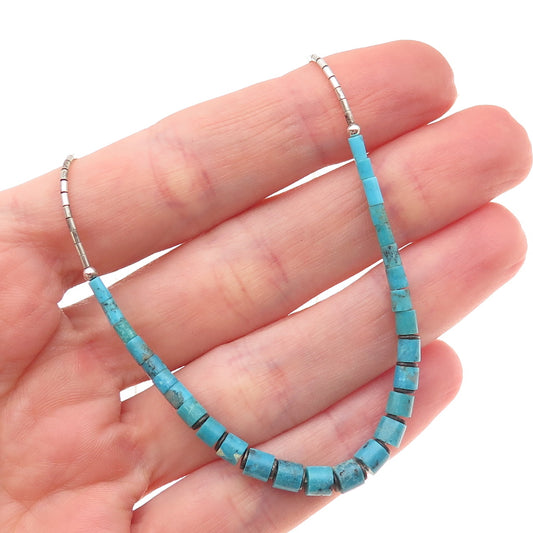 Old Pawn Sterling Silver Vintage Turquoise Graduated Beads Chain Necklace 16"