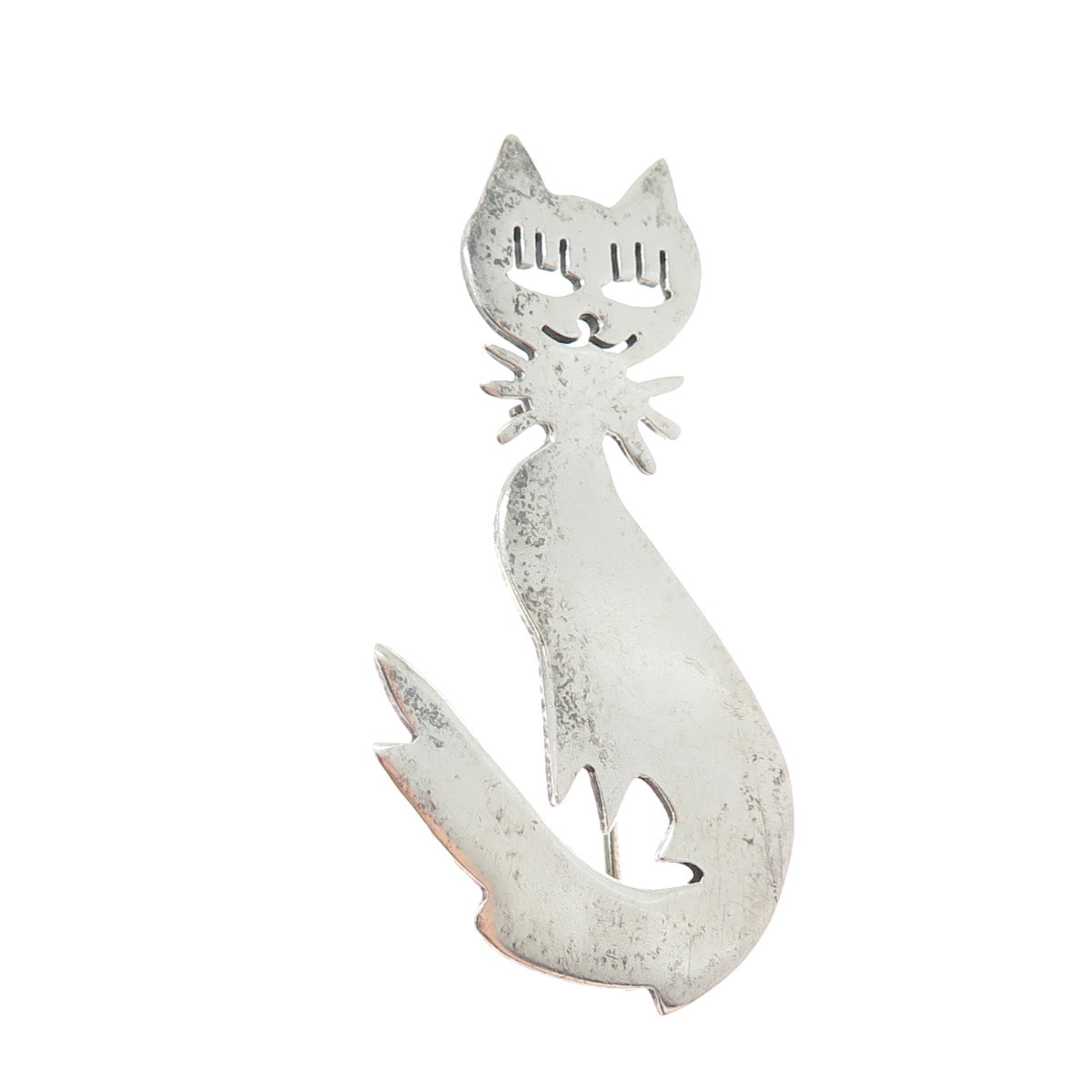 925 Sterling Silver Vintage Mexico Modernist Cat Pin Brooch