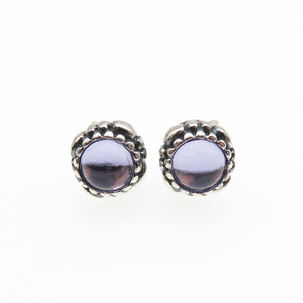 925 Sterling Silver Purple Glass Oxidized Stud Earrings