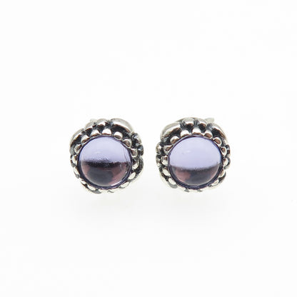 925 Sterling Silver Purple Glass Oxidized Stud Earrings