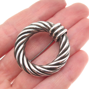 MILOR 925 Sterling Silver Vintage Italy Twisted Circle Oxidized Pin Brooch