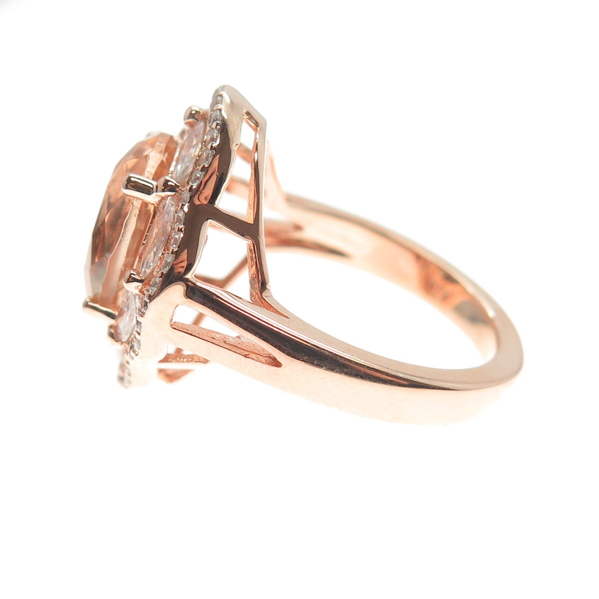 DSMK 925 Sterling Silver Rose Gold Plated Pink & White C Z Ring Size 7.5