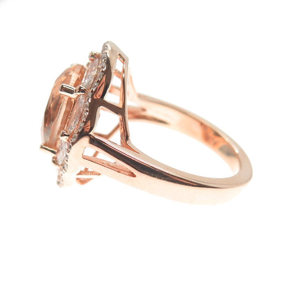 DSMK 925 Sterling Silver Rose Gold Plated Pink & White C Z Ring Size 7.5