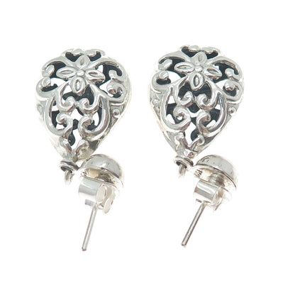 950 Silver Vintage Floral Swirl Teardrop Dangle Earrings