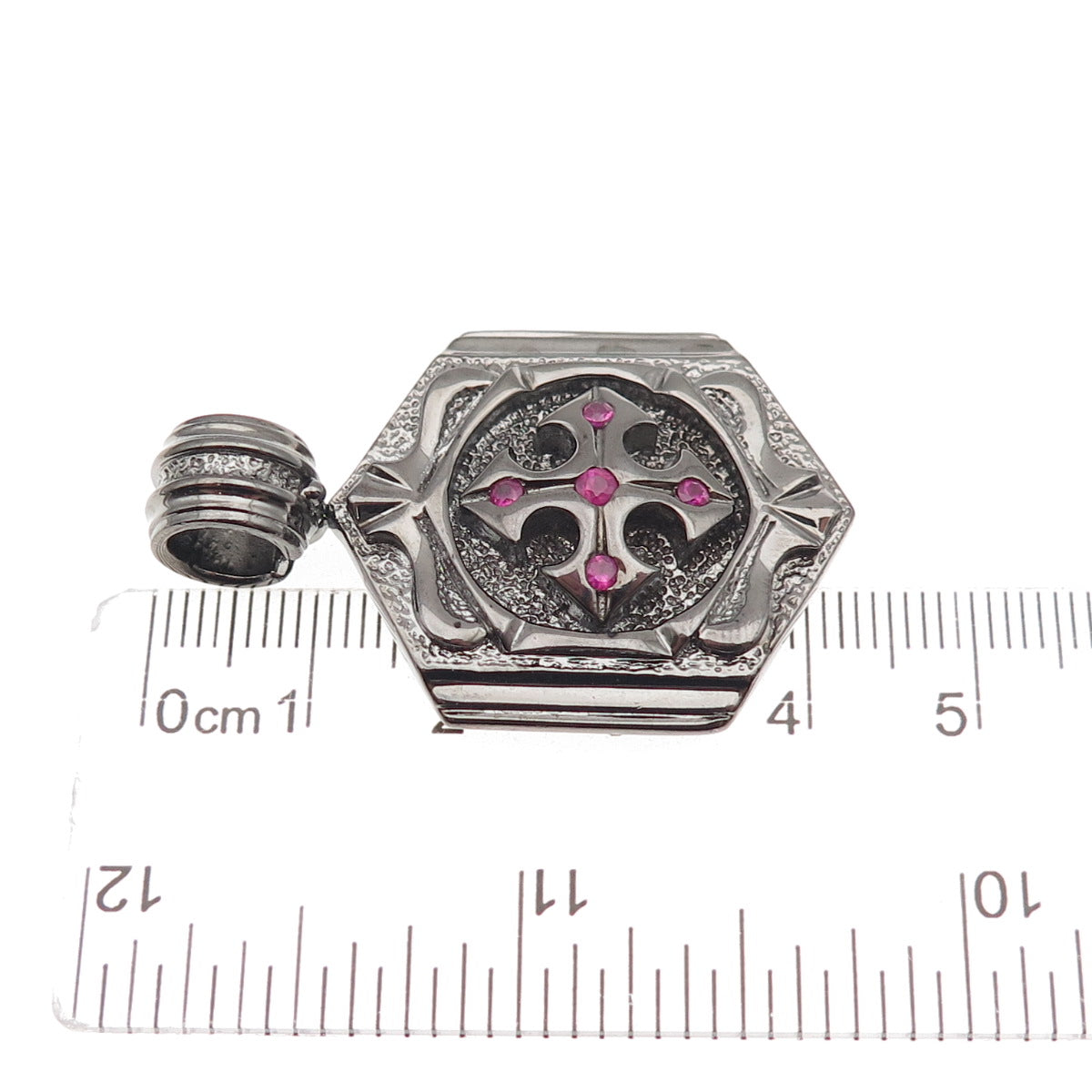 Jolusa 925 Sterling Silver Black Rhodium Real Ruby Floral Cross Pendant