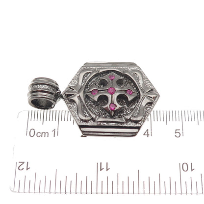 Jolusa 925 Sterling Silver Black Rhodium Real Ruby Floral Cross Pendant