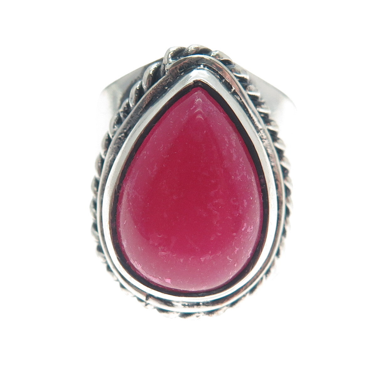 925 Sterling Silver Vintage Real Pear-Cut Rhodonite Oxidized Ring Size 8.5