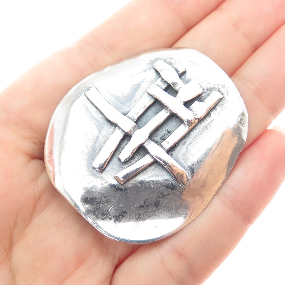 925 Sterling Silver Vintage Modernist Abstract Oxidized Pin Brooch