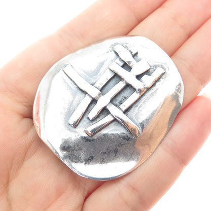 925 Sterling Silver Vintage Modernist Abstract Oxidized Pin Brooch
