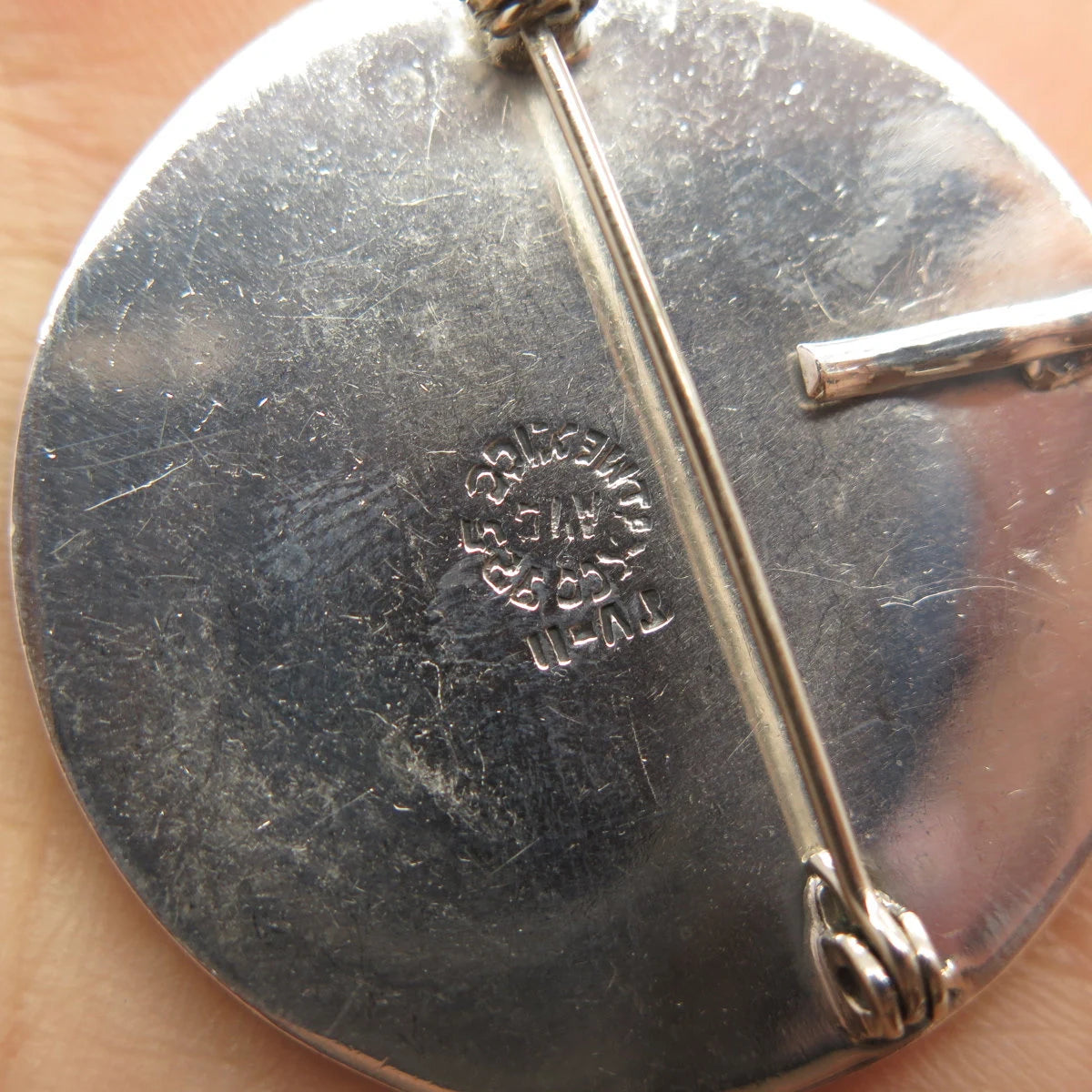 925 Sterling Silver Vintage Mexico Aztec Calendar Pin Brooch / Pendant