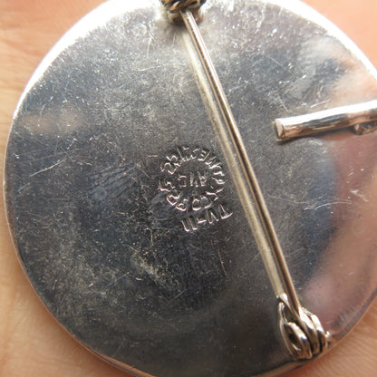 925 Sterling Silver Vintage Mexico Aztec Calendar Pin Brooch / Pendant