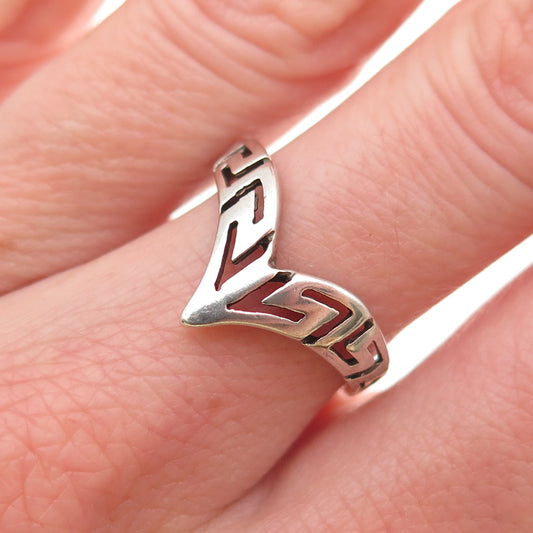 925 Sterling Silver Vintage V-Shape Oxidized Ring Size 6.5