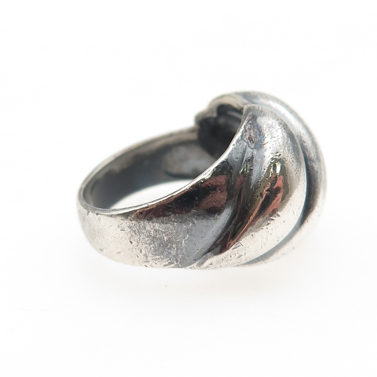 925 Sterling Silver Vintage Modernist Dome Oxidized Ring Size 6.75