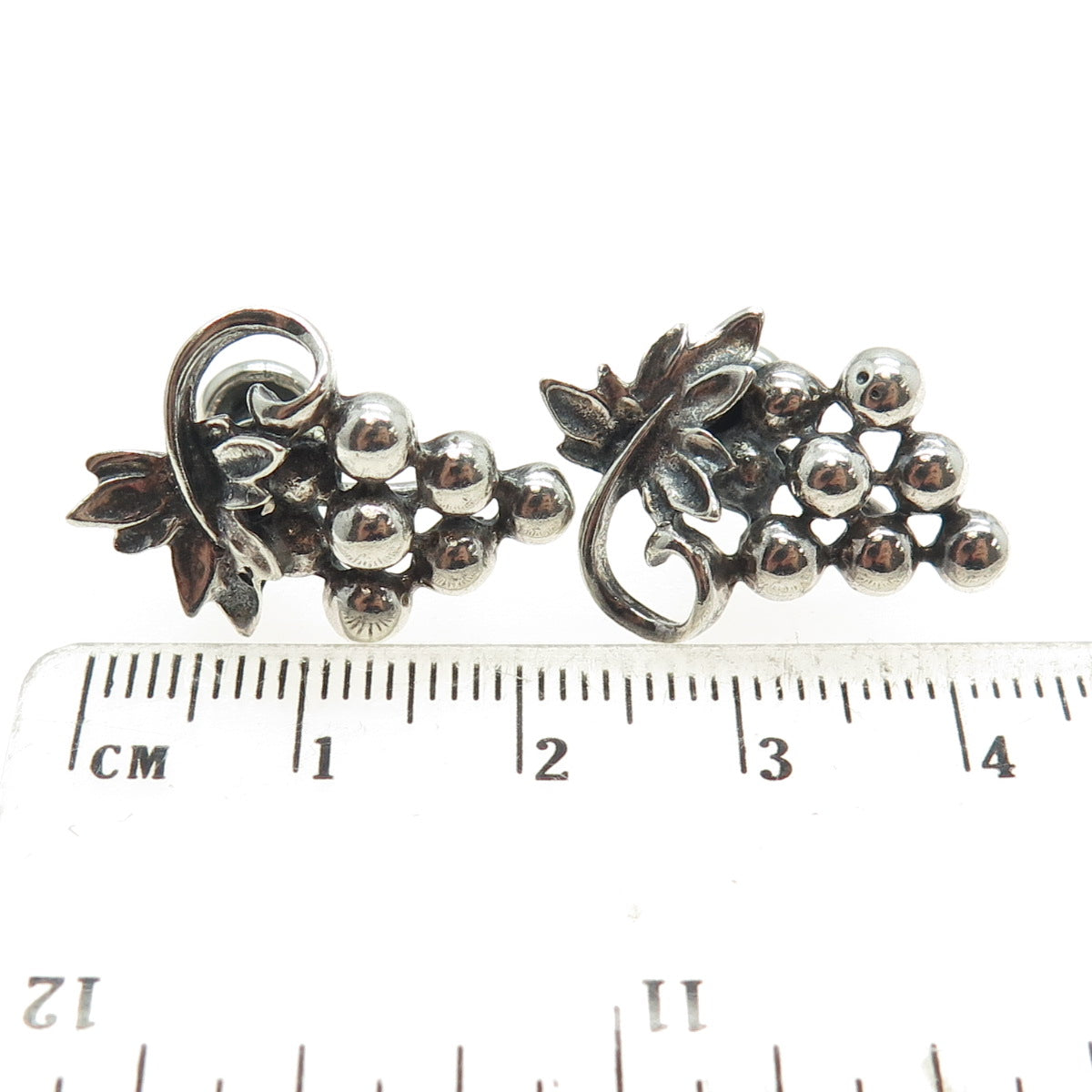 925 Sterling Silver Antique Art Deco Bunch of Grapes Screw Back Earrings