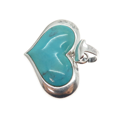 SX SALLY C 925 Sterling Silver Vintage Real Tyrone Turquoise Heart Charm Pendant