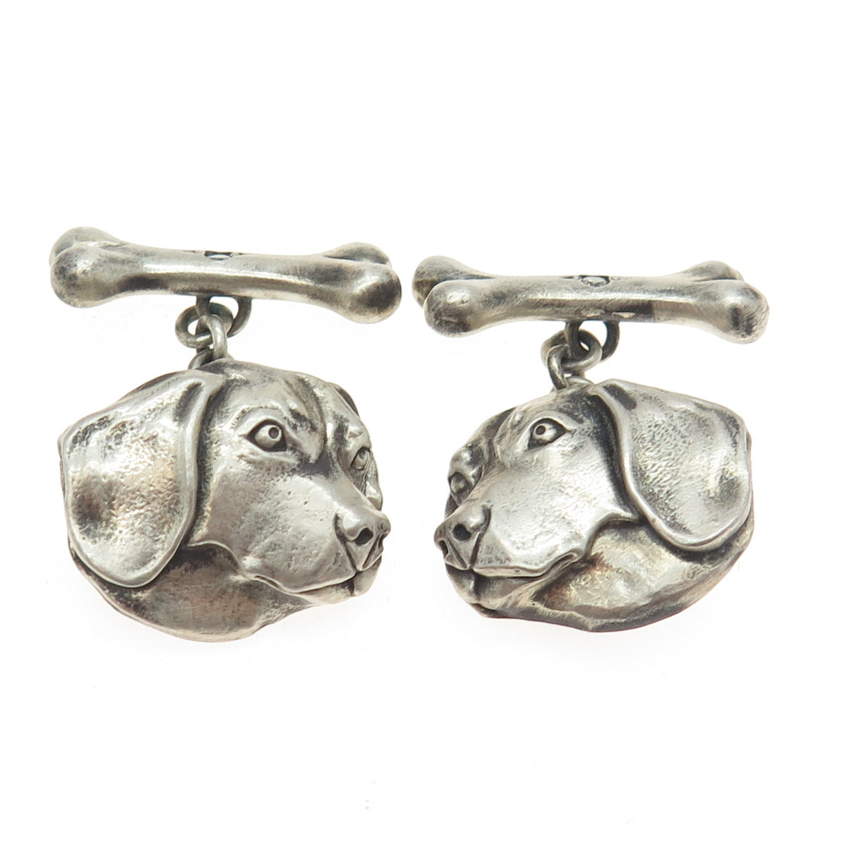 925 Sterling Silver Vintage Real Round-Cut Diamond Jack Russell Dog Cufflinks