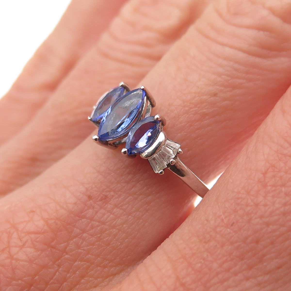Chuck Clemency 925 Sterling Silver Real Tanzanite & White Topaz Ring Size 8