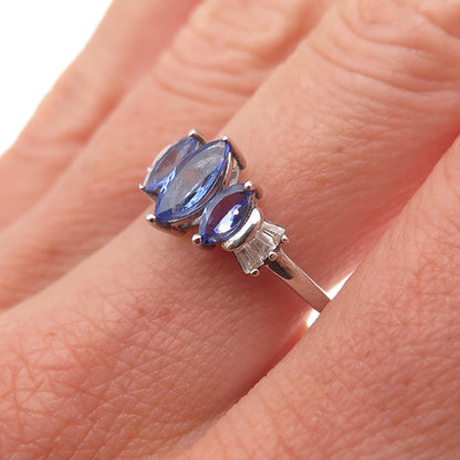 Chuck Clemency 925 Sterling Silver Real Tanzanite & White Topaz Ring Size 8
