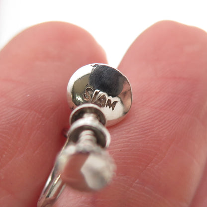 925 Sterling Antique Art Deco Siam Niello Hindu Goddess Screw Back Earrings