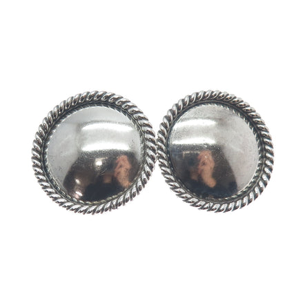 ELTON CADMAN Old Pawn 925 Sterling Silver Vintage Round Dome Oxidized Earrings