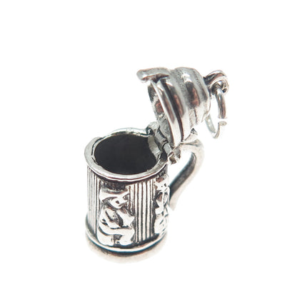 925 Sterling Silver Vintage Beer Stein Oxidized Minimalist Locket Charm Pendant