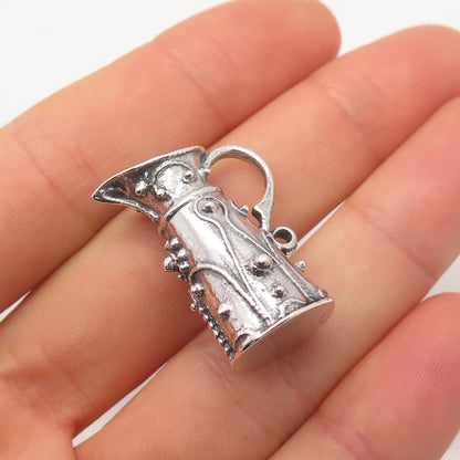 925 Sterling Silver Vintage Beaded Jug Pendant