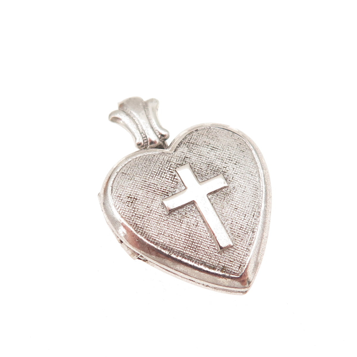 925 Sterling Silver Antique Art Deco Enamel Cross Heart Locket Charm Pendant