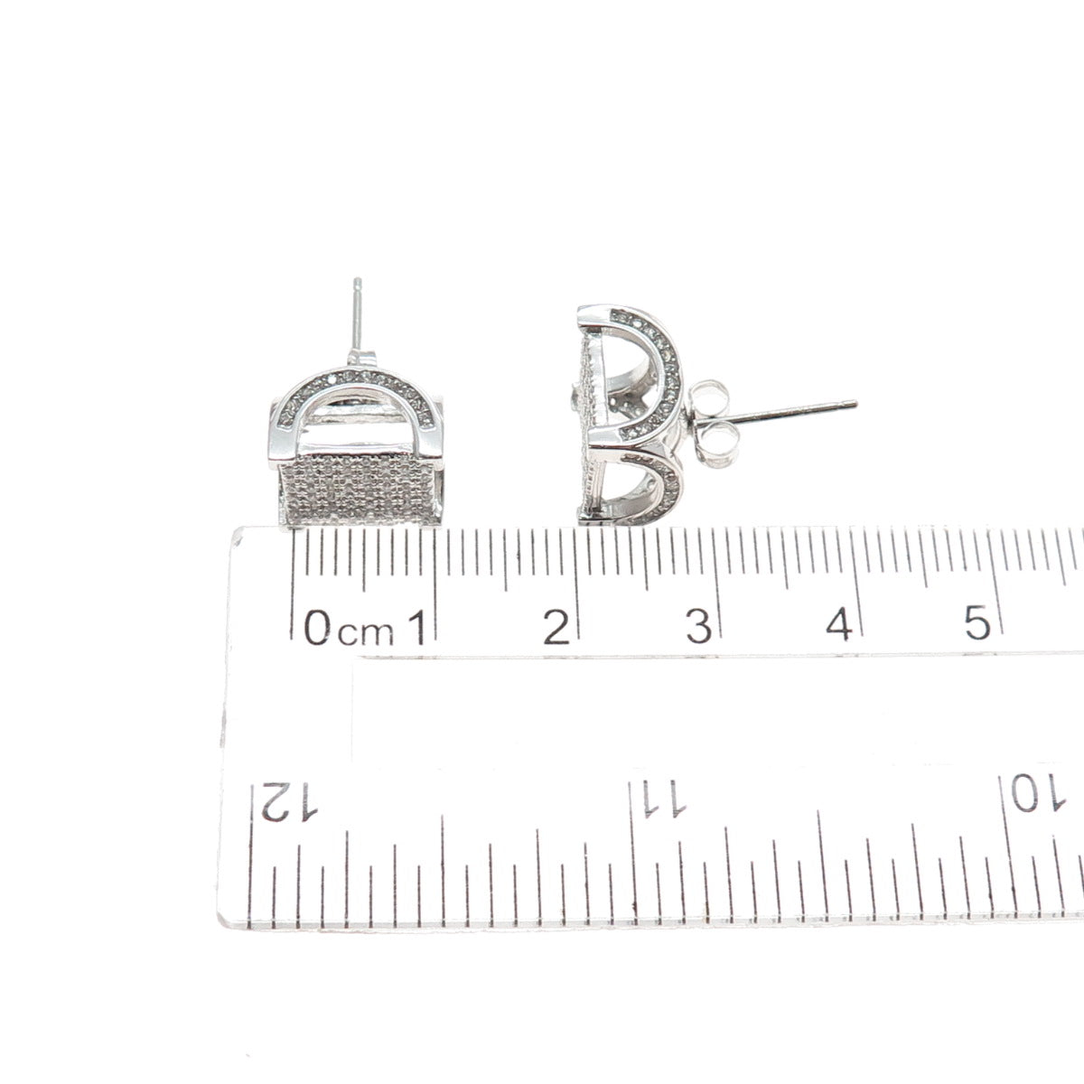 925 Sterling Silver Round-Cut C Z Arch Square Stud Earrings