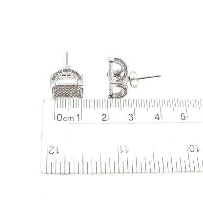 925 Sterling Silver Round-Cut C Z Arch Square Stud Earrings