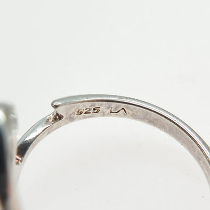 925 Sterling Silver Vintage Modernist Heart Ring Size 8